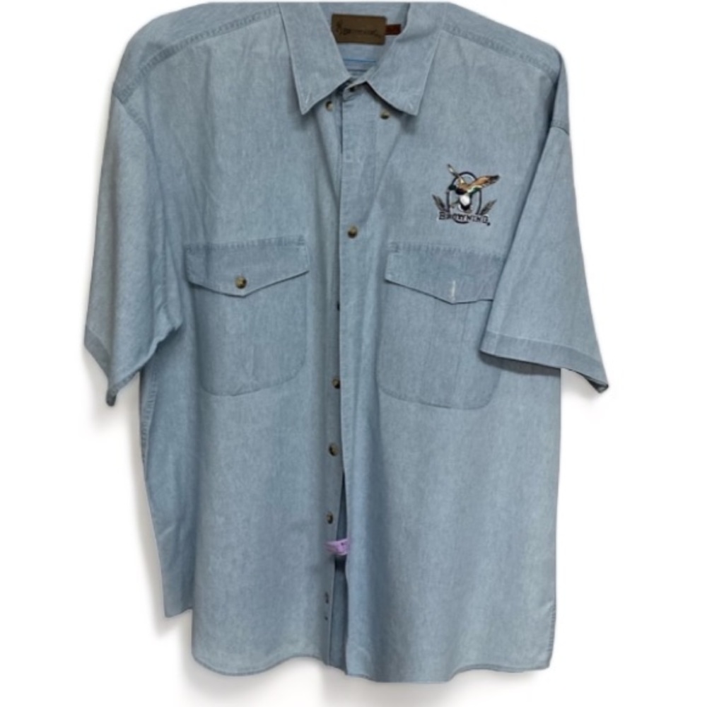 Browning Short Sleeve Lightweight Denim Color Button Up Shirt|Collar Size XL EUC